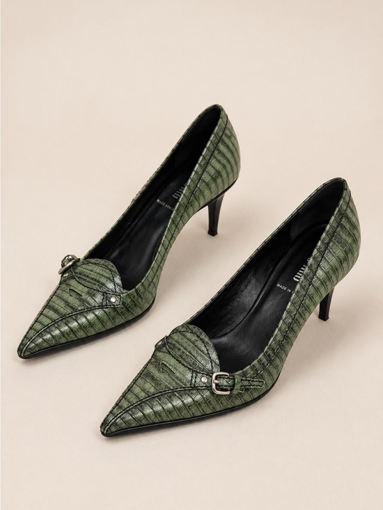 Miu Miu Shoes - Vintage Miu Miu Croc Embossed Kitten Heels
